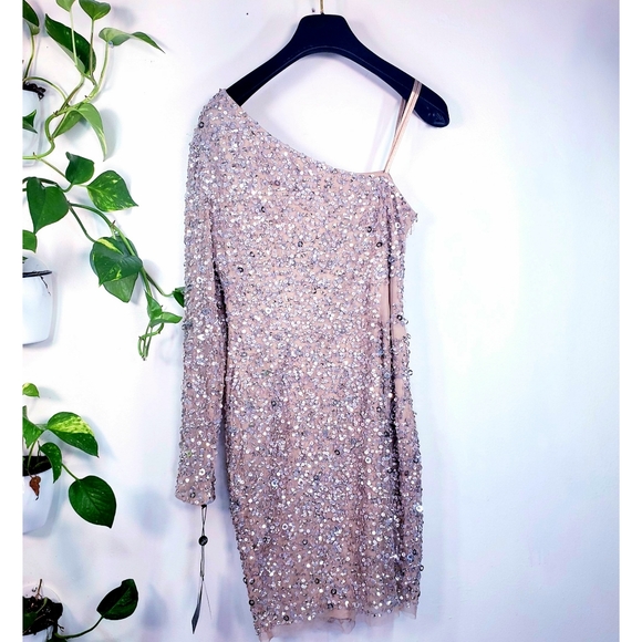 NWT ADRIANNA PAPELL Nude Sequin Sheath Dress 6 S - Picture 10 of 12